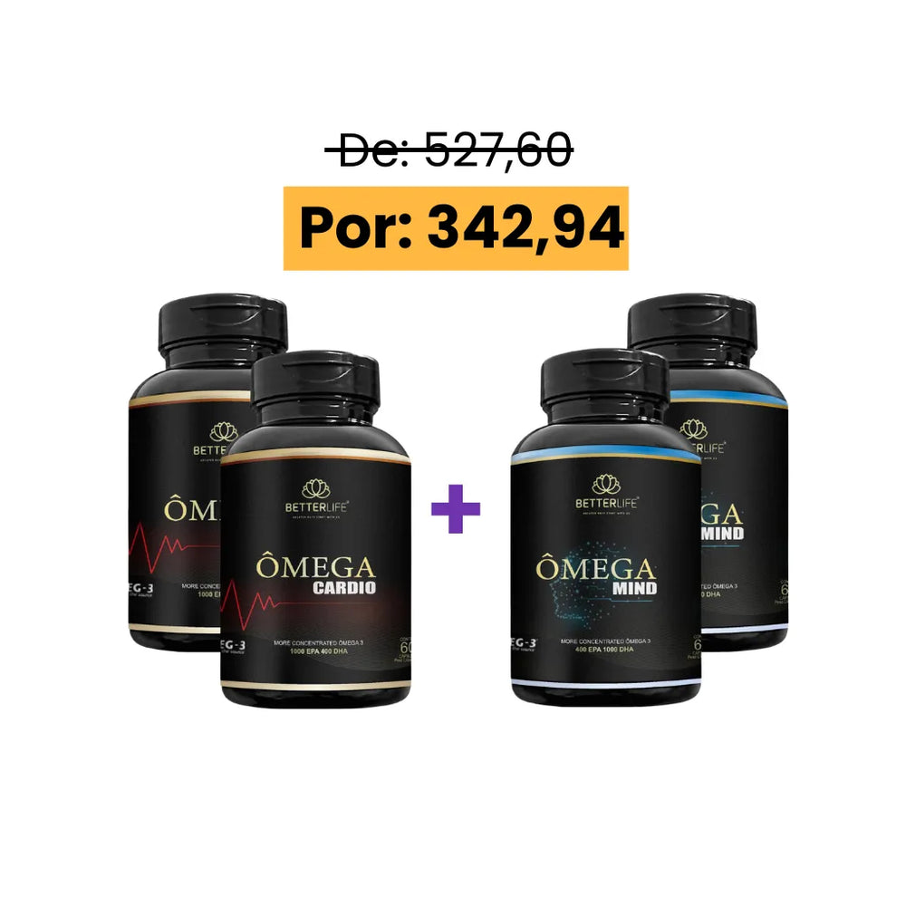 Kit 2 Ômega Mind 400 EPA 1000 DHA + 2 Ômega Cardio 1000 EPA 400 DHA