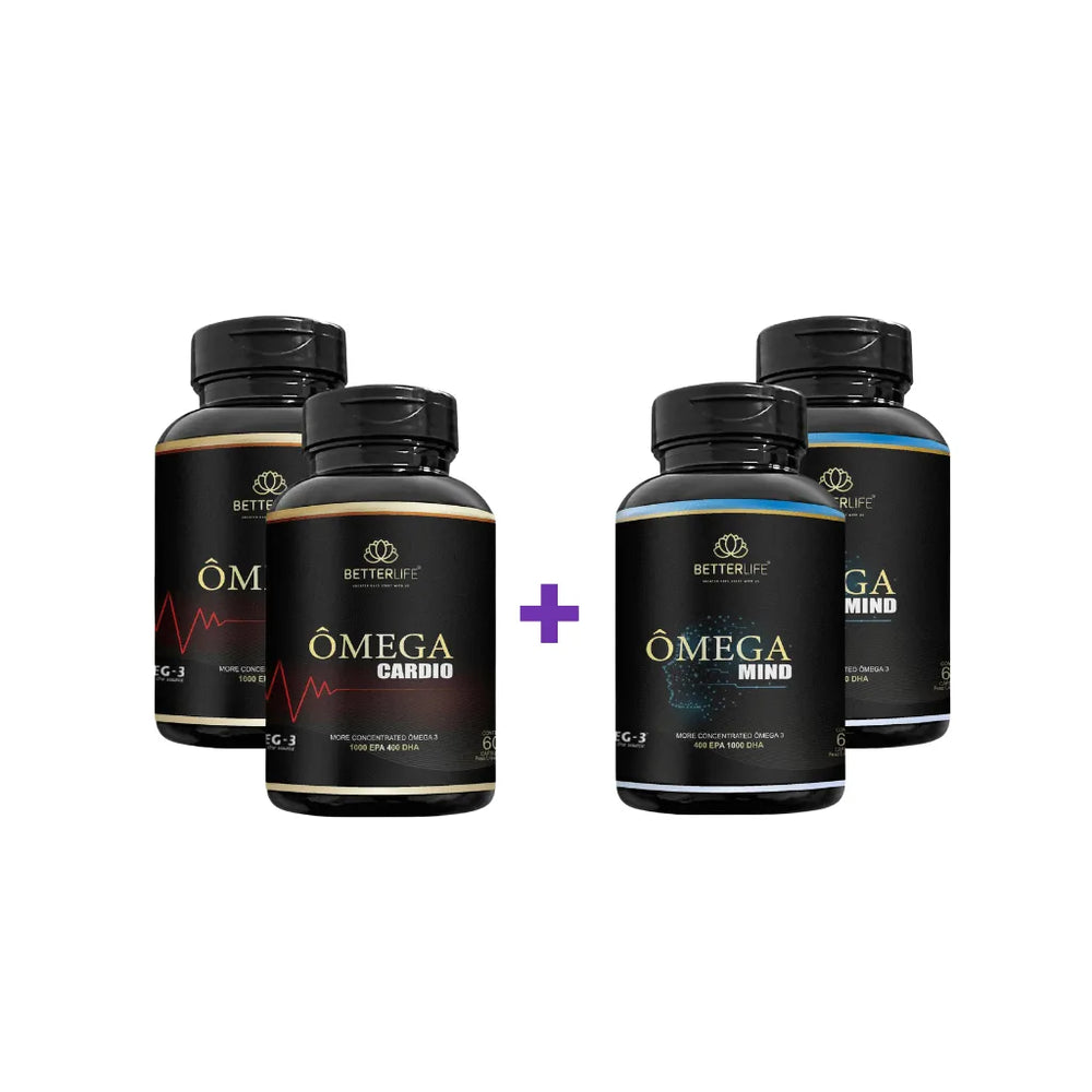 Kit 2 Ômega Mind 400 EPA 1000 DHA + 2 Ômega Cardio 1000 EPA 400 DHA